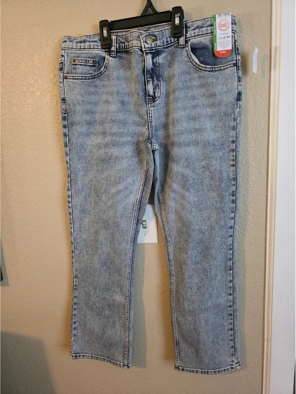 Wonder Nation Boys Straight Jeans 12 Husky Light Wash Blue Denim 12 Husky